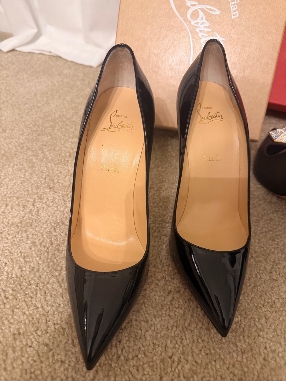 Christian Louboutin Black Patent Pointed-Toe Stilettos